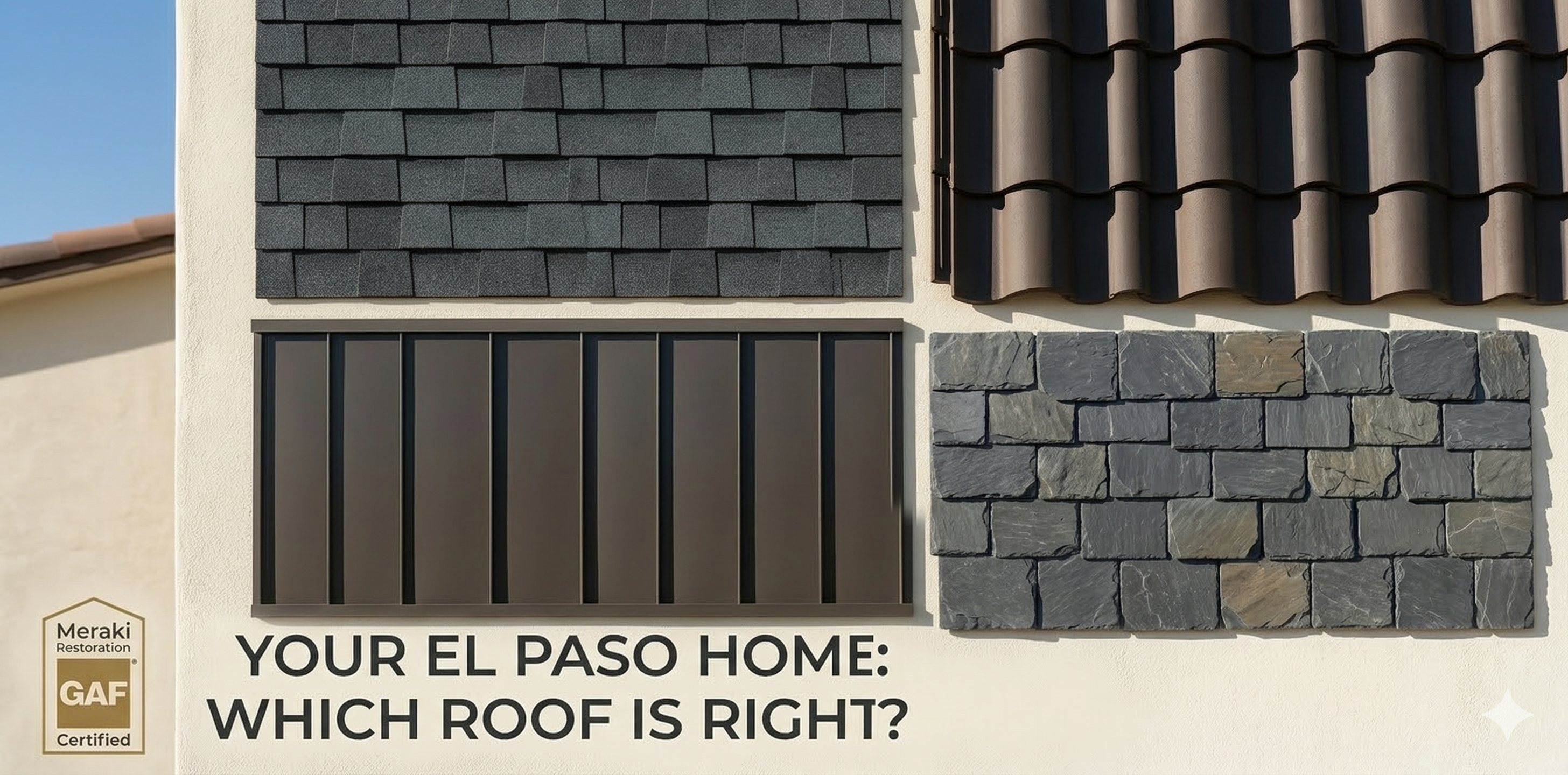 Asphalt shingles, metal, tile, and slate roofing materials for El Paso homes